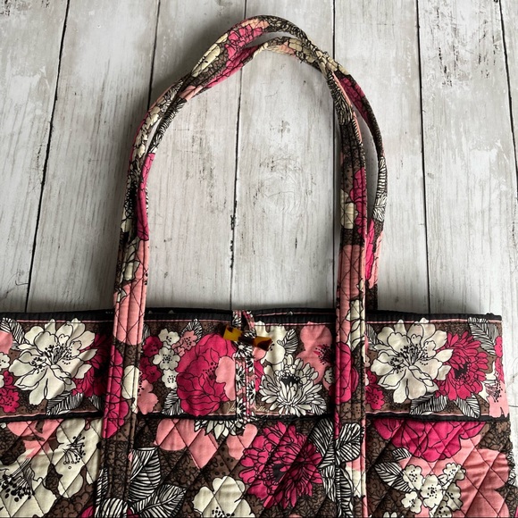 PREOWNED VERA BRADLEY PINK FLORAL TOTE BAG SHOULDER PURSE BROWN - Picture 2 of 10